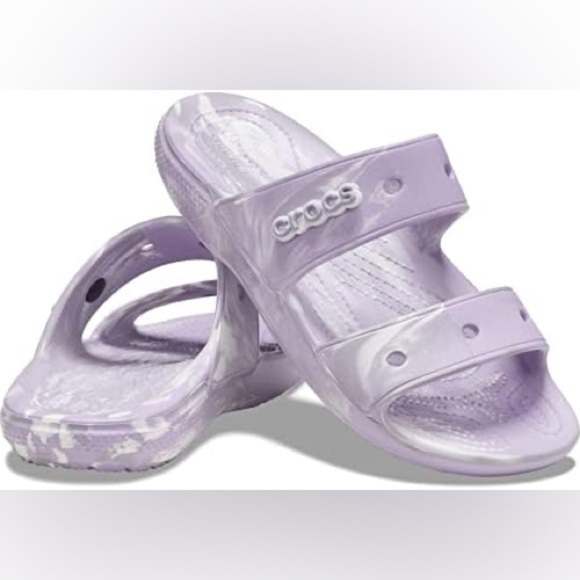 Crocs Classic Slide Sandals Purple White Marble | Size 7 - Picture 1 of 6